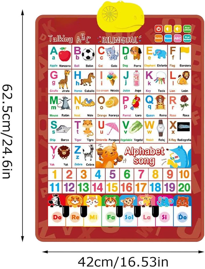 Zweisprachige Sprechende Wandtafel für Kinder | Sprechende Englisch & Spanisch Lernposters | Alphabe