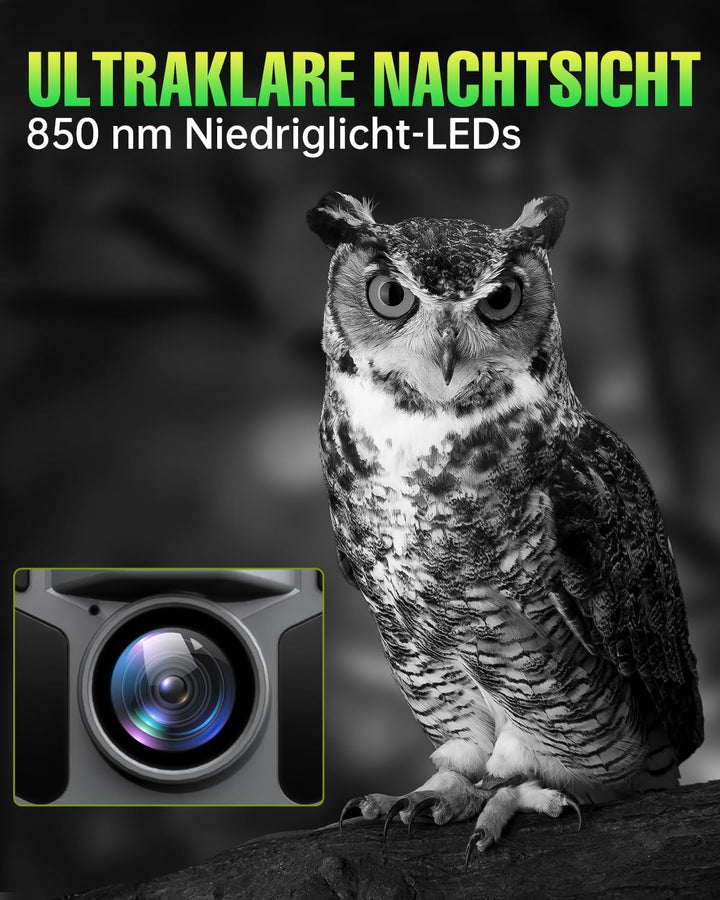 Wildkamera Solar 4K 64MP, Eingebaute 5000mAh Lithium-Batterie, 0.2s Auslöser Bewegungsaktiviert, Wil