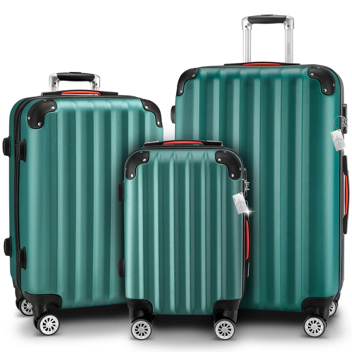MONZANA® 3tlg. Kofferset, Grün - M-L-XL - inkl. Schloss, Organizer & Kofferwaage - Gurt Gel-Griffe,