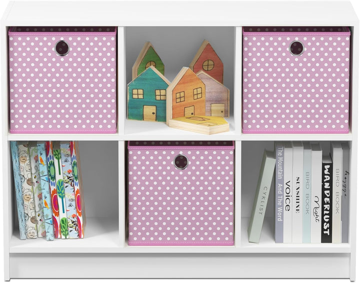 Furinno Basic Bücherregal mit 6 Fächern und 3 Einschüben, holz, Weiss/Rosa, 30.23 x 30.23 x 59.94 cm
