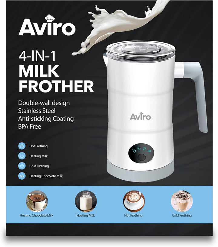 Brixy 4 in 1 Elektrischer Milchaufschäumer - 350 ml - Aufschäumen und Erhitzen - Cappuccino - Spülma