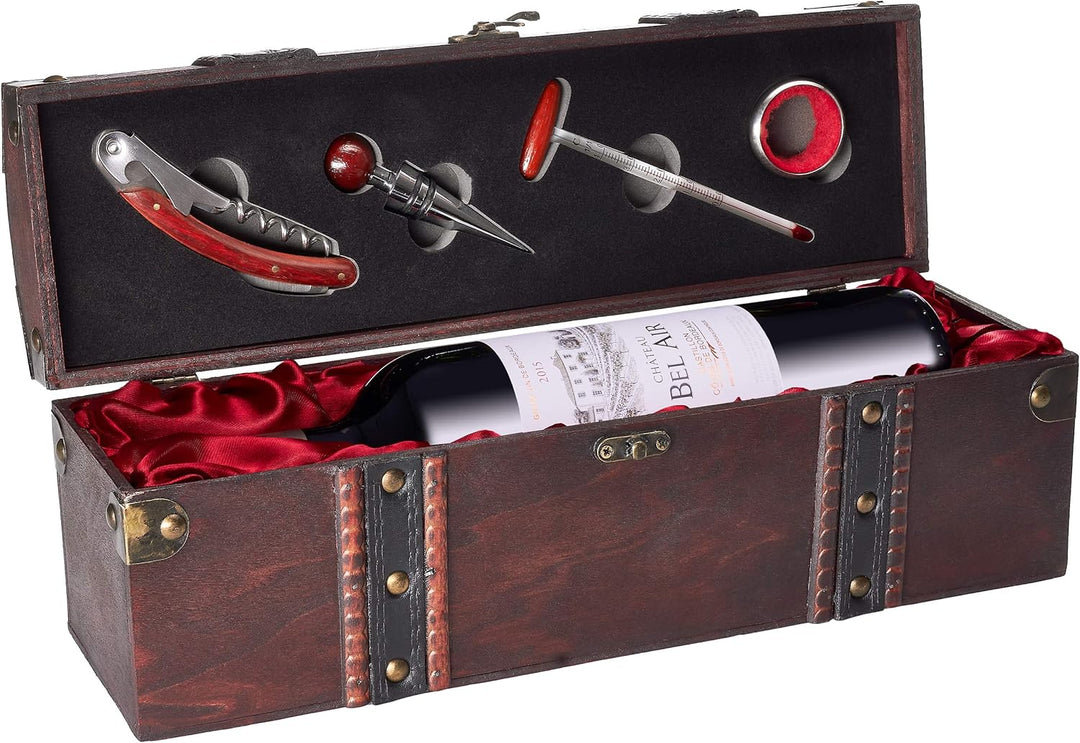 BRUBAKER Geschenkset Weinset mit 1 Flasche Rotwein Jahrgang 2015 Château Bel Air - in Holzkiste mit
