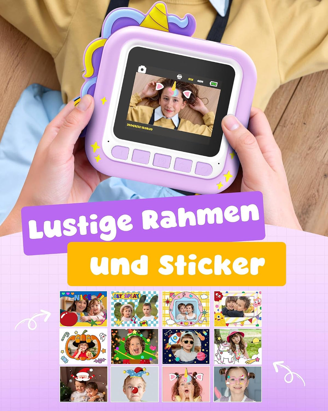 KOKODI Kinderkamera Sofortbildkamera 3-12 Jungen Mädchen | 1080P Videoaufnahme, 8GB Karte, MP3 Unter