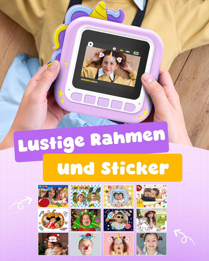 KOKODI Kinderkamera Sofortbildkamera 3-12 Jungen Mädchen | 1080P Videoaufnahme, 8GB Karte, MP3 Unter