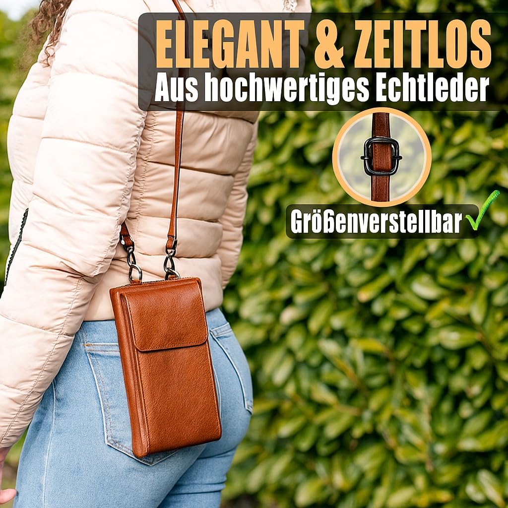 FLEXIBILITE® Handytasche zum Umhängen Braun aus echtem Leder I EXTRA leicht 220 g mit RFID I Handy P