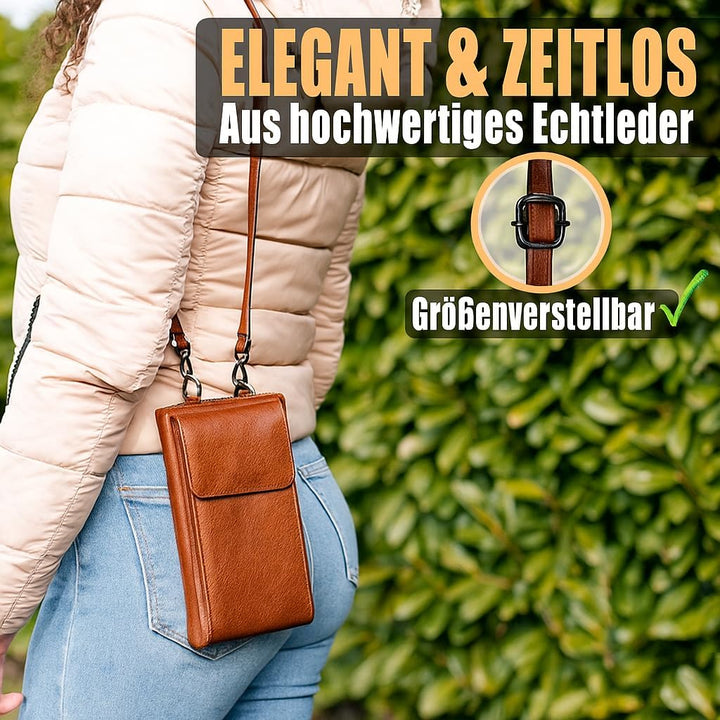 FLEXIBILITE® Handytasche zum Umhängen Braun aus echtem Leder I EXTRA leicht 220 g mit RFID I Handy P