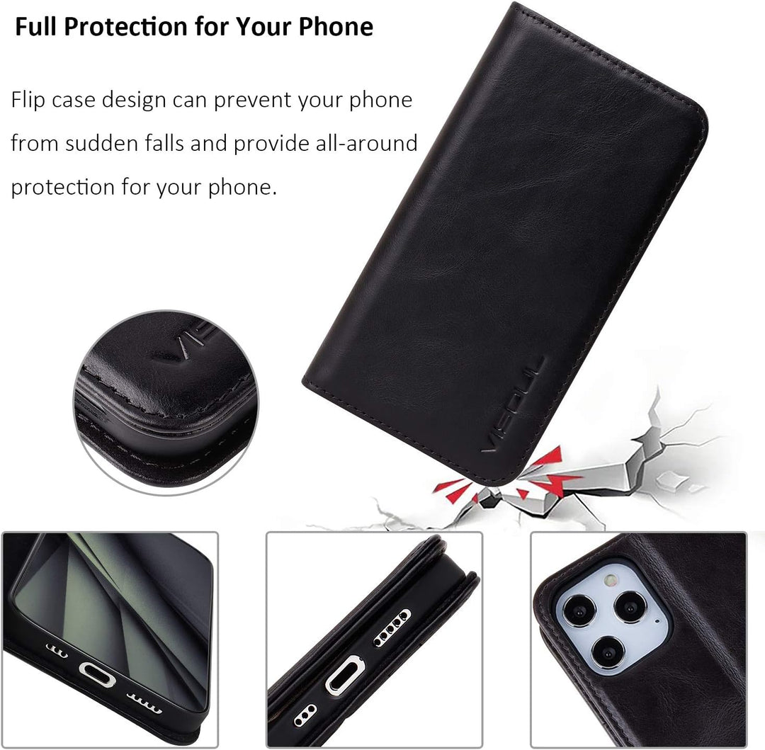 VISOUL Hülle für iPhone 12 Pro, iPhone 12 Handyhülle [100% Echtleder] [Lifetime Garantie] [RFID Schu