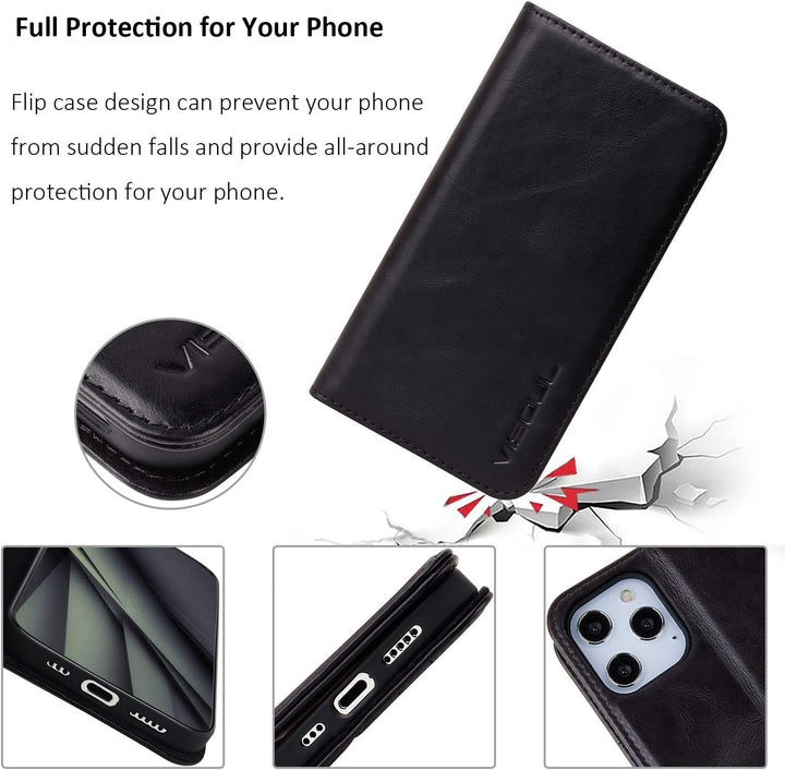 VISOUL Hülle für iPhone 12 Pro, iPhone 12 Handyhülle [100% Echtleder] [Lifetime Garantie] [RFID Schu