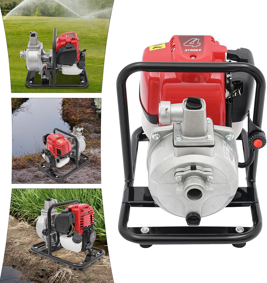 4-Takt-Benzinmotor-Wasserpumpe,Benzin-Wasserpumpe mit 1.2KW Motor,8100L/h Fördermenge,Recoil Pull St