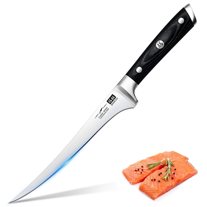 SHAN ZU Filetiermesser, Filitiermesser Scharf 18cm, Deutscher Edelstahl Fischfiliermesser mit Ergono