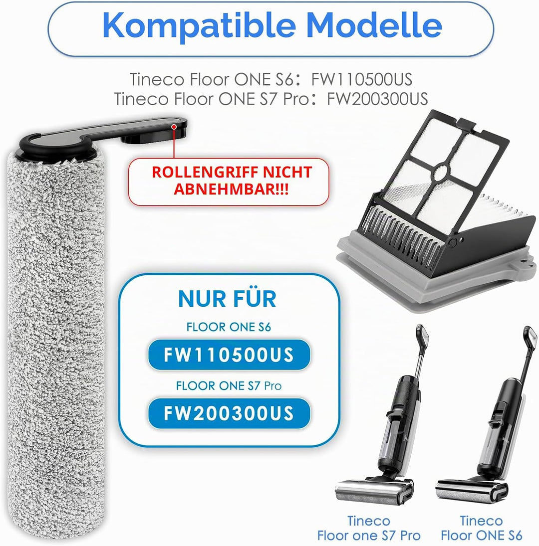 (6 Stück) Ersatz-Bürstenrollen und HEPA-Filter, kompatibel mit Tineco Floor ONE S7 PRO/ONE S6 Smart
