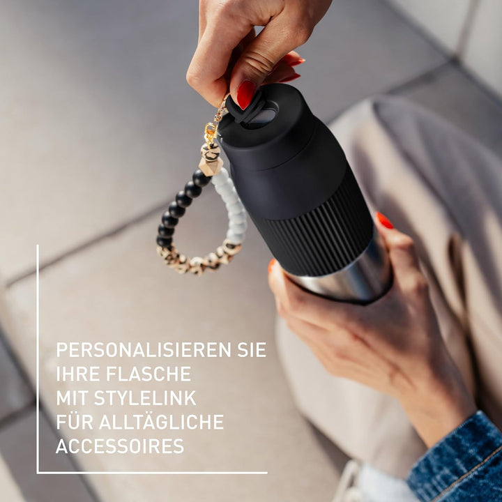 Emsa beYou Twist Isolier-Trinkflasche, 0,5 Liter, mit integriertem Sieb und Trageband, 100% dicht, s