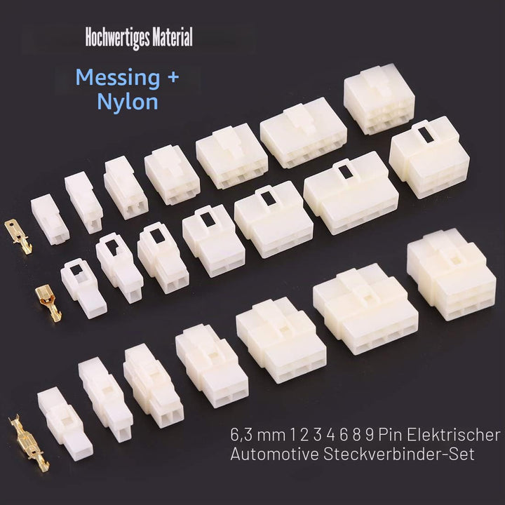 Glarks 400 Stück 6,3 mm 1 2 3 4 6 8 9 Pin Elektroauto-Drahtverbinder männlich weiblich Steckdose Ste