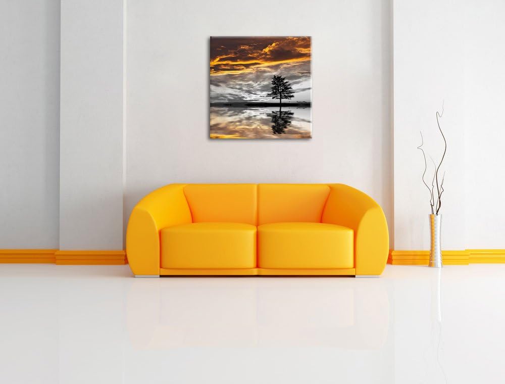 Pixxprint einsamer Baum auf Wiese schwarz/weiss, Format: 70x70 auf Leinwand, 70x70