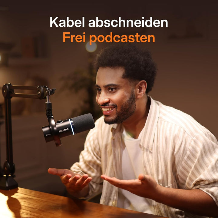 MAONO PD200W Kabelloses Hybrid-Podcast-Kit, Dynamisches XLR/USB-Mikrofon-Set mit 2 Mikrofonauslegern
