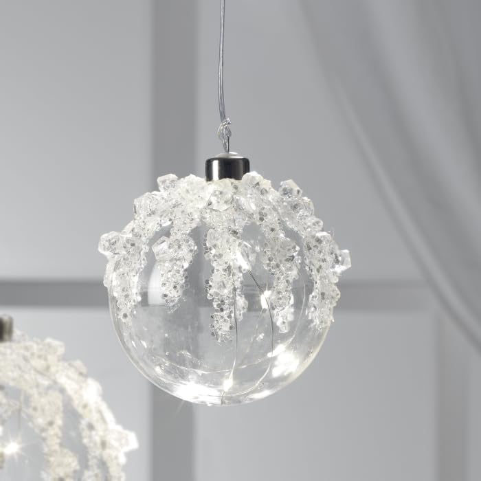 MASCAGNI Casa Kugel mit Diamanten Edelsteine und LED zum Aufhängen, 10 cm, Glas