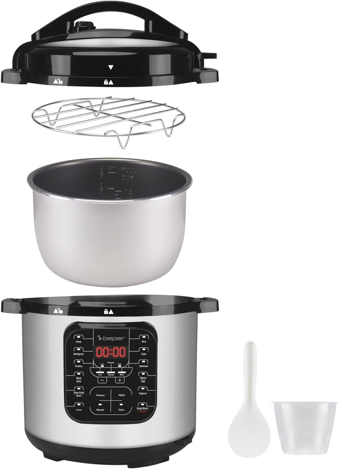 BEPER P101COS001 Multikocher, Elektrischer Schnellkochtopf, Dampfkochtopf 6 Liter- Elektrischer Schn