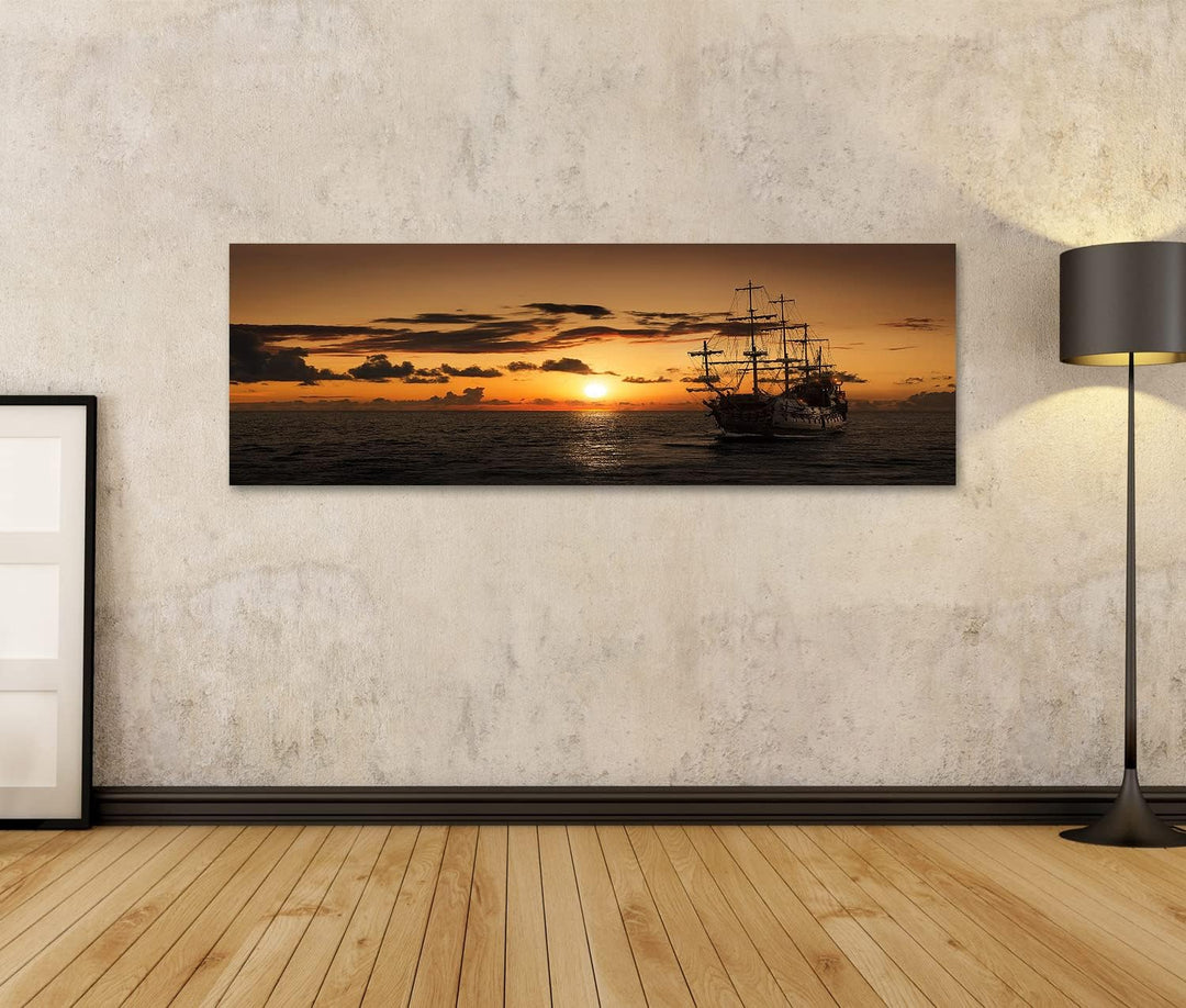 islandburner Bild auf Leinwand Piratenschiff Offenes Meer Sonnenuntergang Bilder Wandbilder Poster L