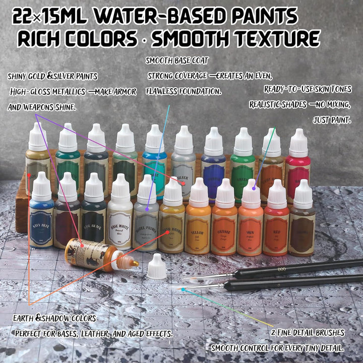 Acryl Miniature Farben Starter Set-22 Paint:Metallic Gold&Silber Primer&Shade 7 NPC Miniature-Tablet
