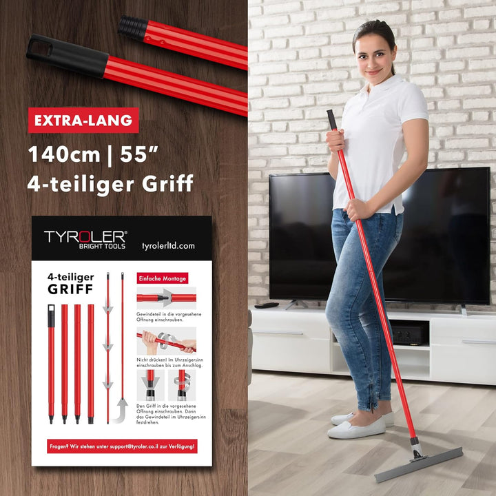 Wasserabzieher/Wasserschieber mit extra langlebiger 45cm Silikon Lippe, 4 Teile Griff 140cm, flexibl