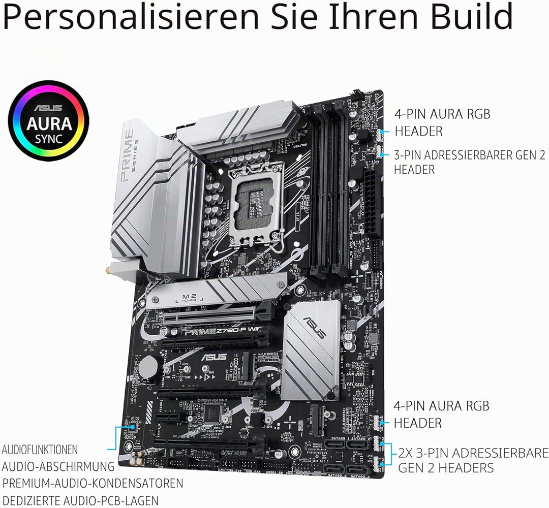 ASUS Prime Z790-P WIFI Gaming Mainboard Sockel Intel LGA1700 (ATX, PCIe 5.0, DDR5 Speicher, 3x M.2,