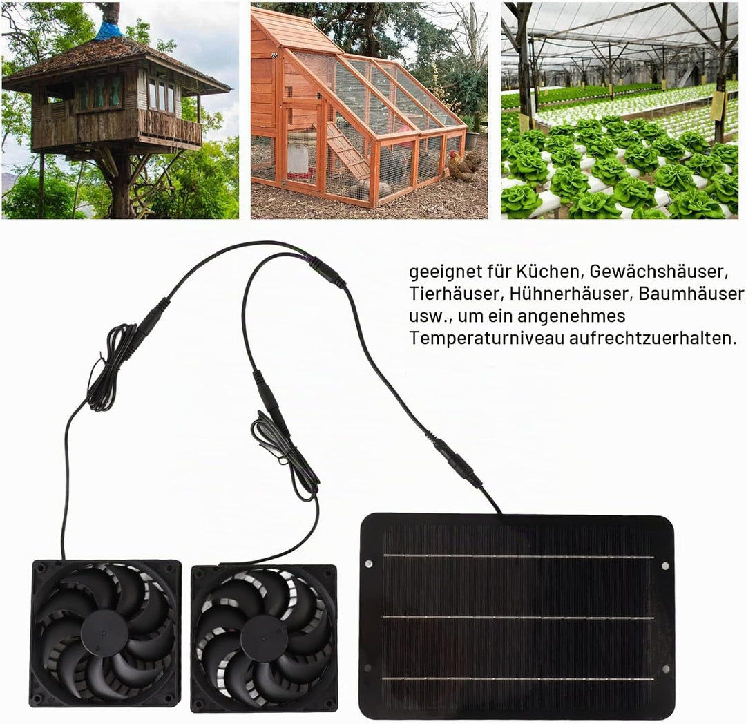 Solarbetriebenes Lüfter-Set, 10 W, 12 V, Solar-Lüfter, Solar-Doppellüfter, 10 W, ohne Speicherfunkti