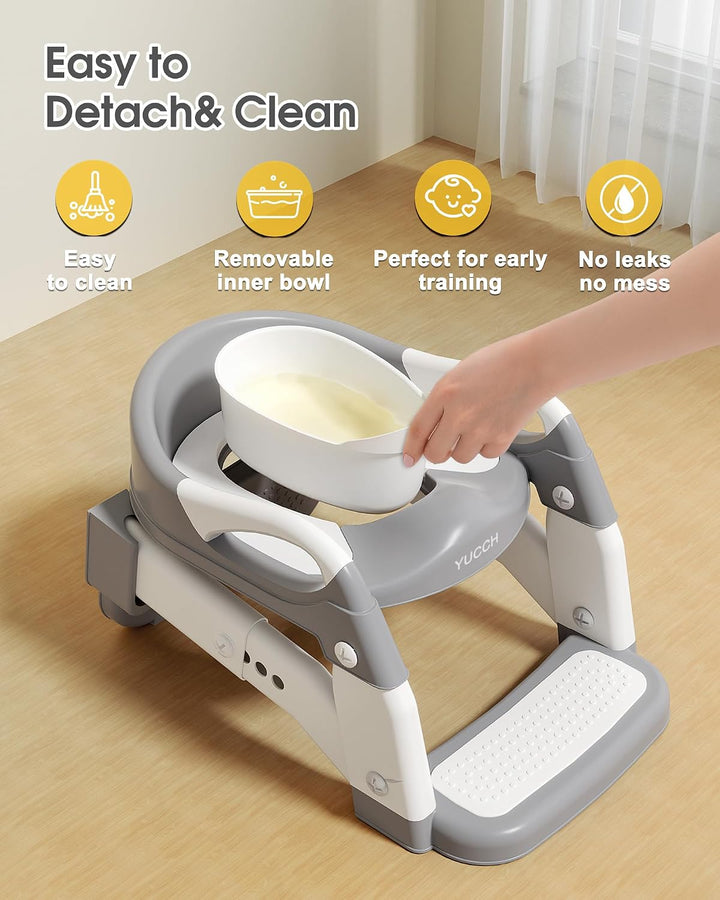 Yucch Toilettensitz Kinder mit Treppe – Upgraded 2-in-1 Kind Toilettensitz höhenverstellbar, rutschf