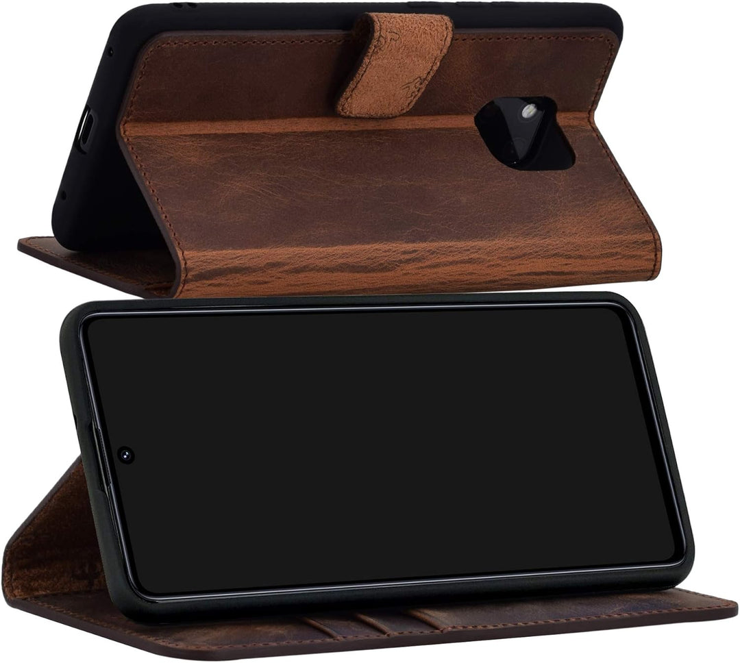 Suncase Book-Style Hülle kompatibel mit Xiaomi Poco X3 NFC Leder Tasche (Slim-Fit) Lederhülle Handyt
