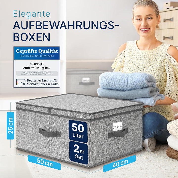 TOPP4u grosse Aufbewahrungs-Box mit Deckel 2x - extra grosse Faltbox für Kleiderschrank &amp; Regal - 40