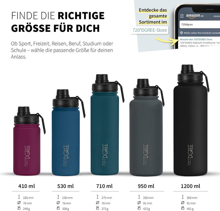 720°DGREE Edelstahl Trinkflasche “noLimit” – 950ml - Auslaufsicher, Kohlensäure geeignet, BPA-Frei -