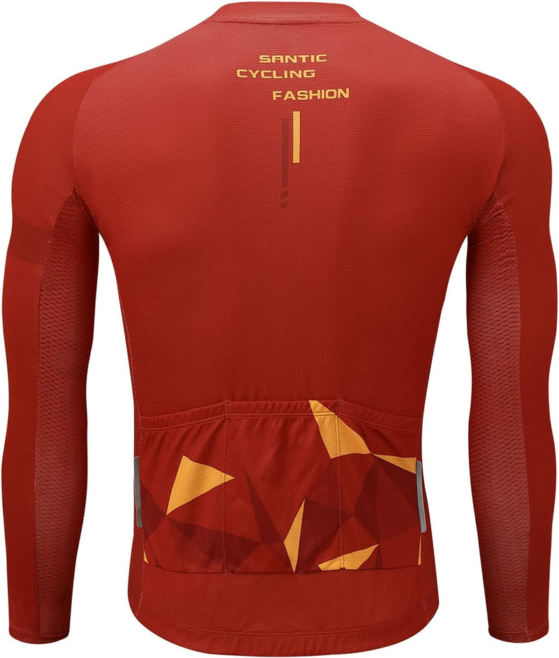 Santic Fahrradtrikot Herren Langarm Radtrikot Fahrradshirt Herren mit Taschen S Rot, S Rot