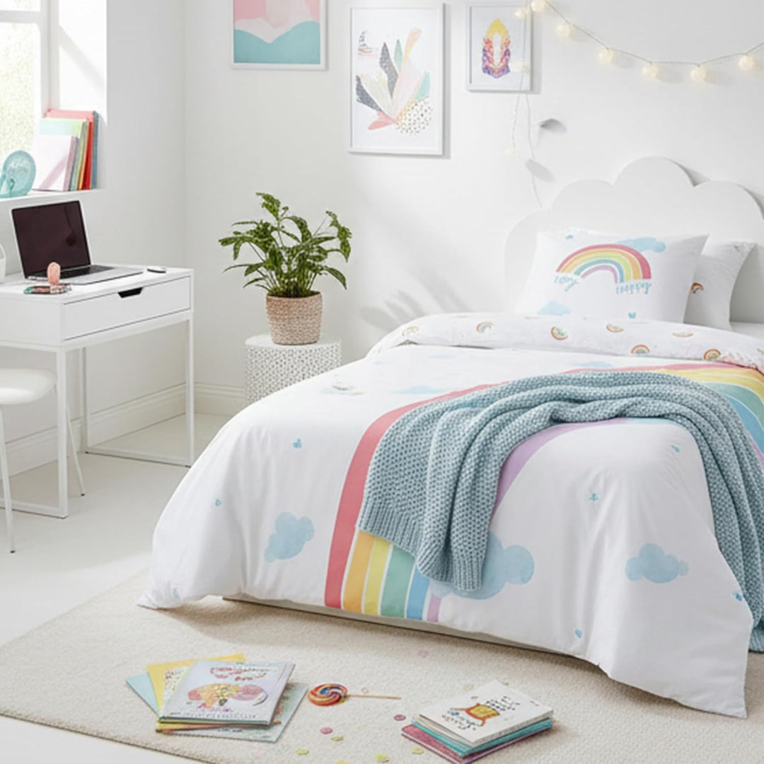 MTOnlinehandel REGENBOGEN Bettwäsche Set · Mädchen-Bettwäsche · Kinderbettwäsche · Very Happy Rainbo