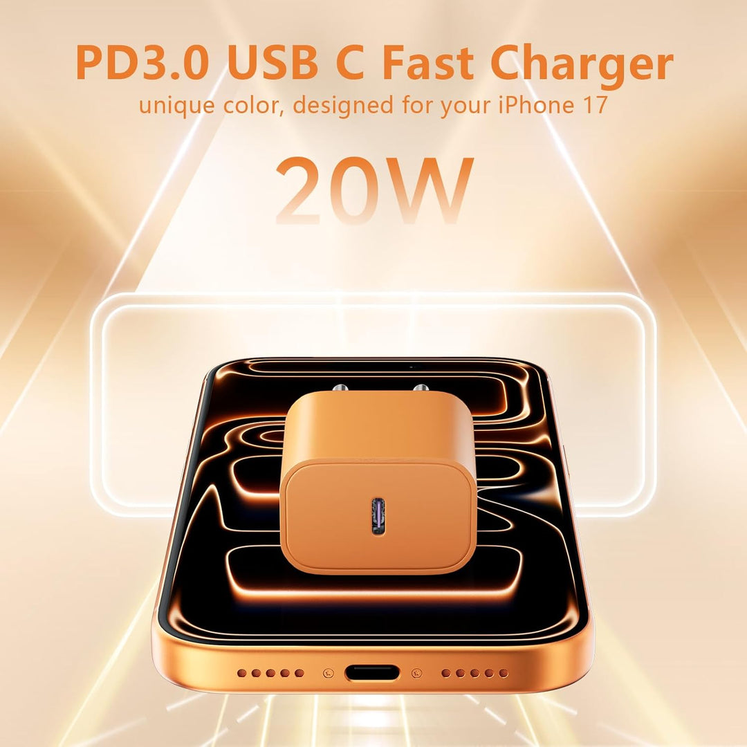 2Pack USB C Ladegerät Ladekabel für iPhone 17/16, 20W USB C Schnellladegerät und Schnellladekabel, T