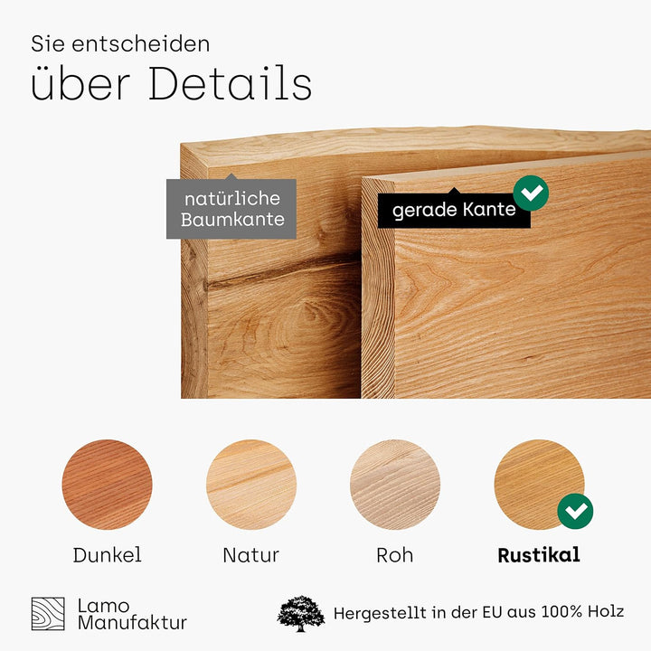 LAMO Manufaktur Holzplatte für Wohnzimmertisch Küchentisch Kücheninsel, Tischplatte Massivholz 100x6