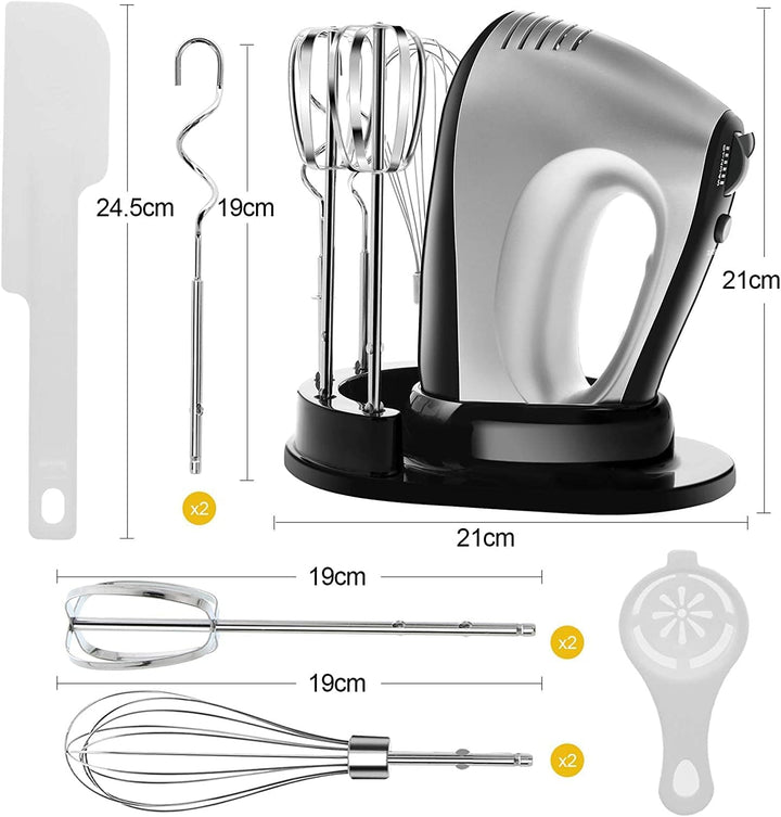 NWOUIIAY Handmixer Elektrisch 500W Handrührer 5 Drehzahl Turbinenfunktion Handrührgerät mit 2 Mixer,