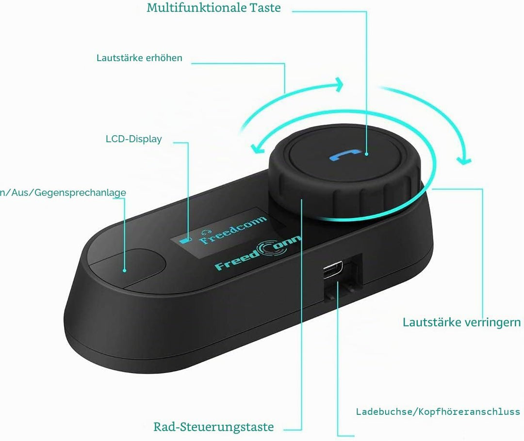 FreedConn Tcom-SC Intercom Motorrad Headset für 2 Personen Musik Teilen, Motorradhelm Kommunikations