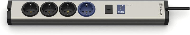 EHMANN Aluminium Steckdosenleiste 0616x0g048001 Master/Slave pro, 4fach, 1x USB-C 18W, 1,5m Zuleitun