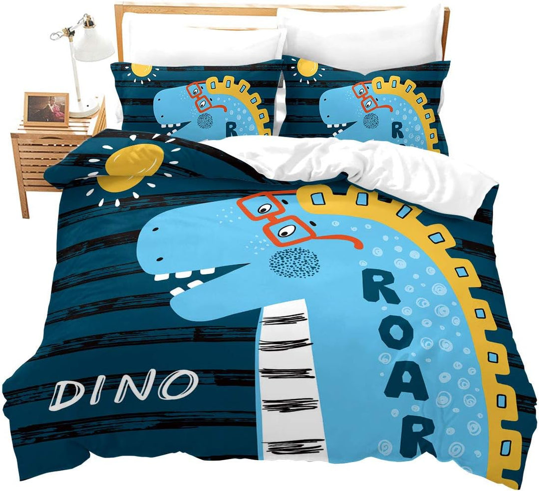 Loussiesd Kinder Betten Set 3D Print Cartoon Muster Bettw?sche Set für Jungen M?dchen Dinosaurier Sü