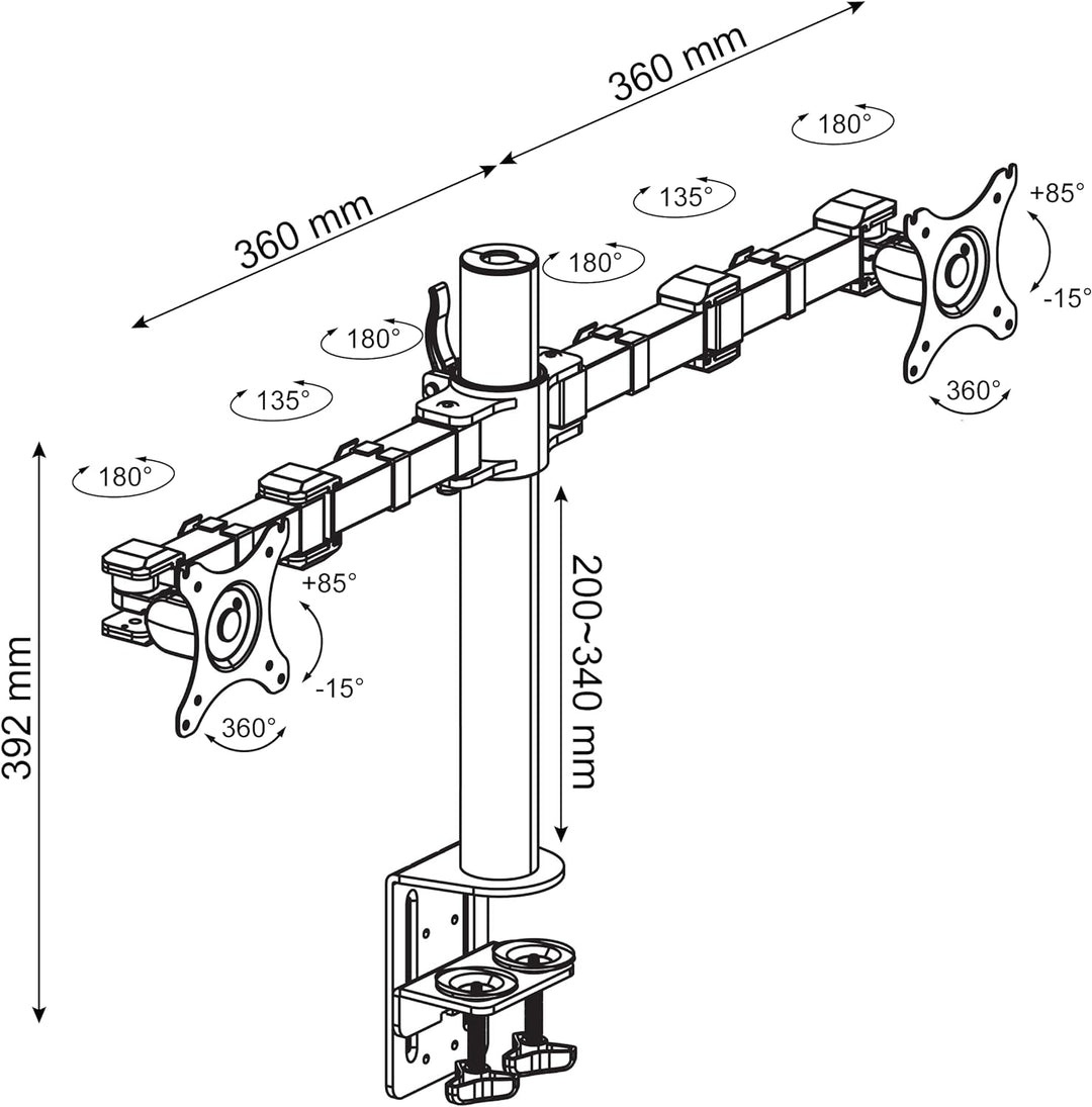 Ergosolid Verstellbarer Tischständer für 2 PC-Monitore mit Einer Diagonale von 25 bis 76 cm (10 bis