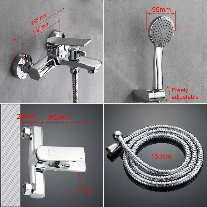 Ibergrif Praga - Badewannenarmatur Set, Wannenbatterie mit Duschkopf, Duschkopfhalter, und Brausesch