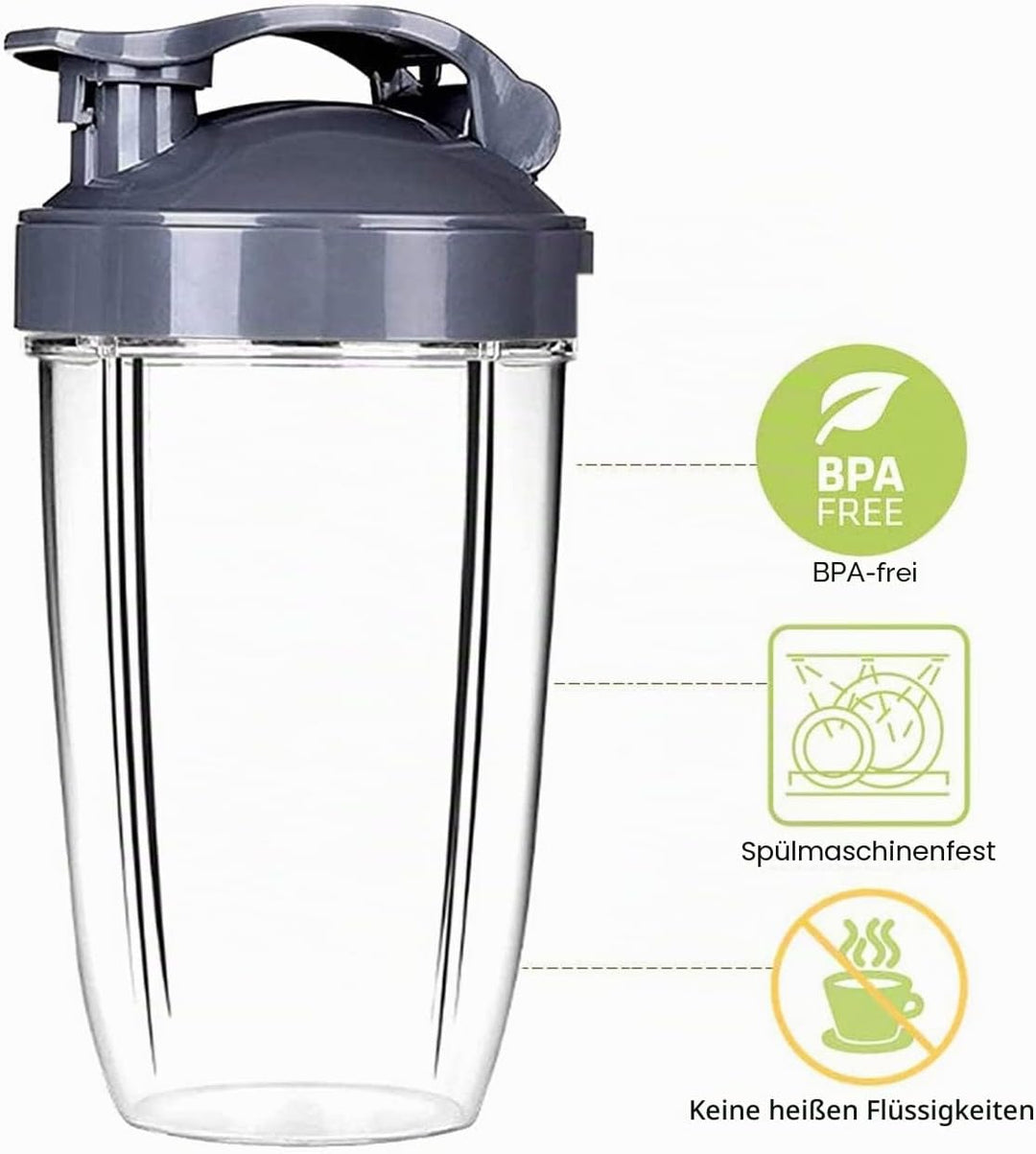 Mixer-teile, 510 ml / 680 ml Becher mit Lippen-Ring, Flip-Top to go Deckel, Frischhaltedeckel, Dicht