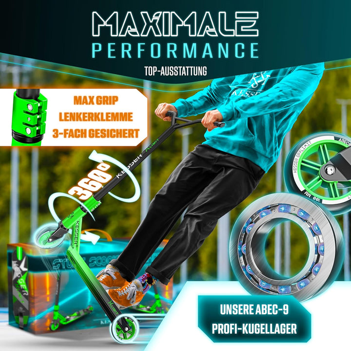 KESSER® Stunt Scooter X-Limit - 360° Lenkung Robuster Funscooter Stuntscooter mit ABEC 9 Kugellagern