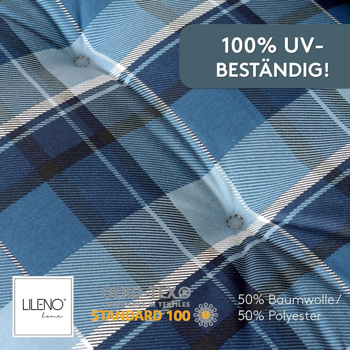LILENO HOME Gartenstuhl Auflagen als [1er Set - Niedriglehner] in Karo Blau - bequeme Liegen als Sit