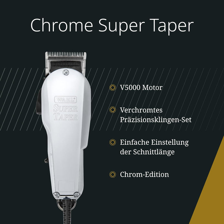 Wahl Chrome Super Taper - Präzise Schnitte - Einfache Schnittlängenverstellung - Schwarz/Silber