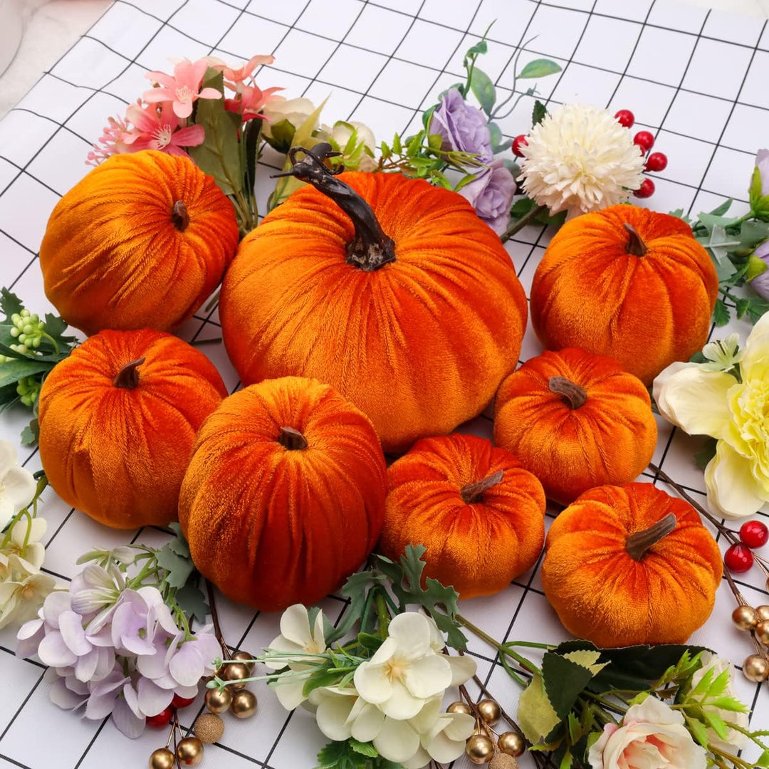 8 Stück Kürbisse Künstlich Gefälscht Orange Samt Tuch Herbst Ernte Halloween Zuhause Party Dekoratio