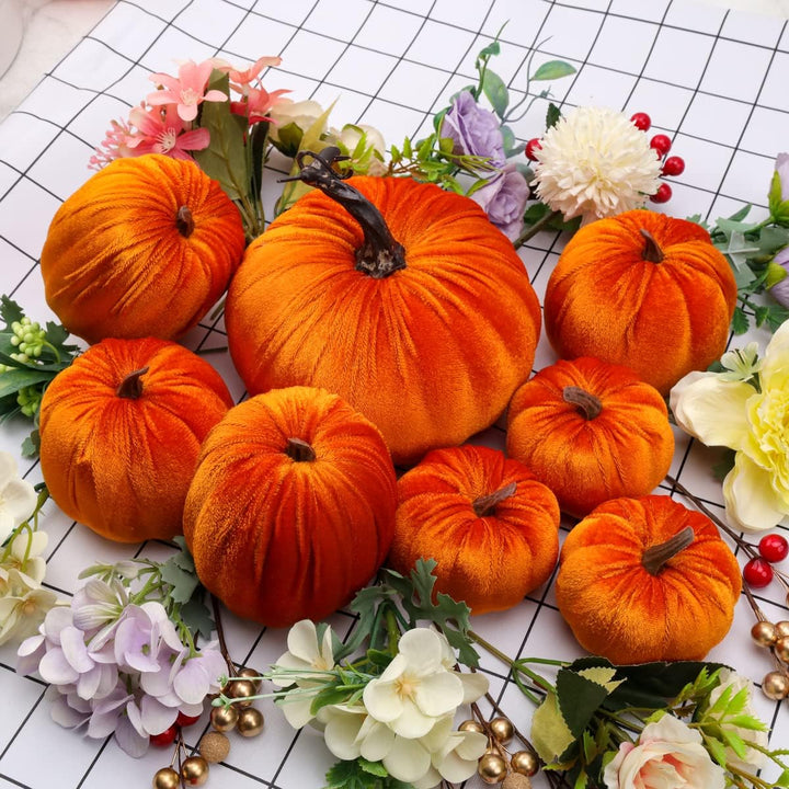 8 Stück Kürbisse Künstlich Gefälscht Orange Samt Tuch Herbst Ernte Halloween Zuhause Party Dekoratio