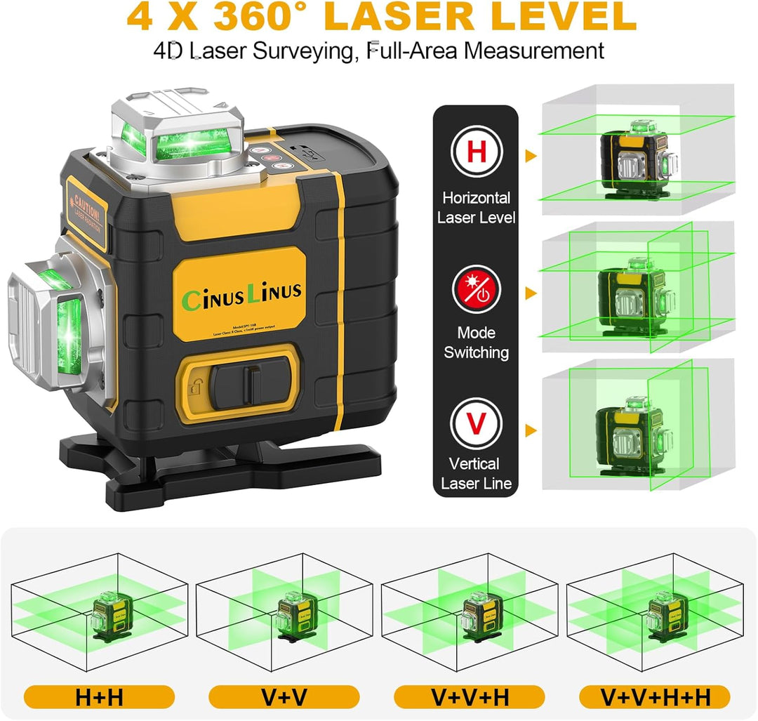 Kreuzlinienlaser Grün 16 Linien Nivellierlaser mit stativ, 4 x 360 ° Laser wasserwaage, linienlaser