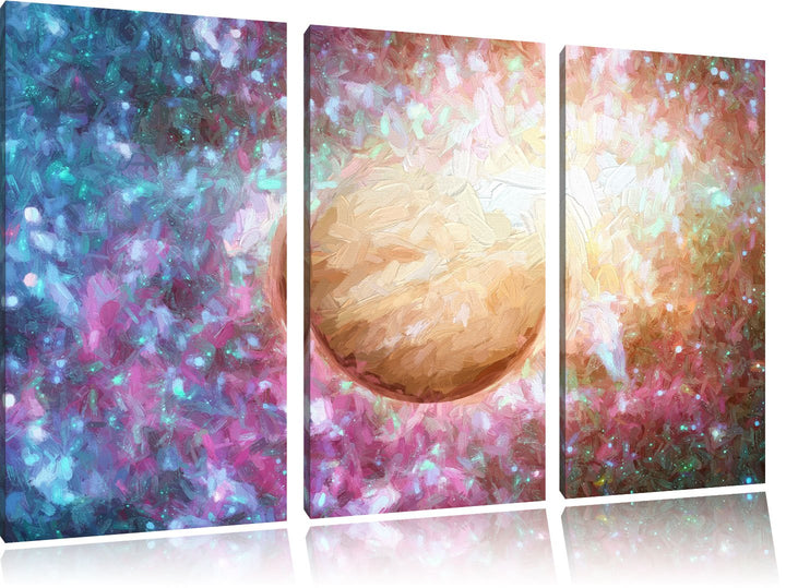 Pixxprint Planet Jupiter im Universum Kunst Pinsel Effekt als Leinwandbild/Grösse: 3 Teilig (120x80