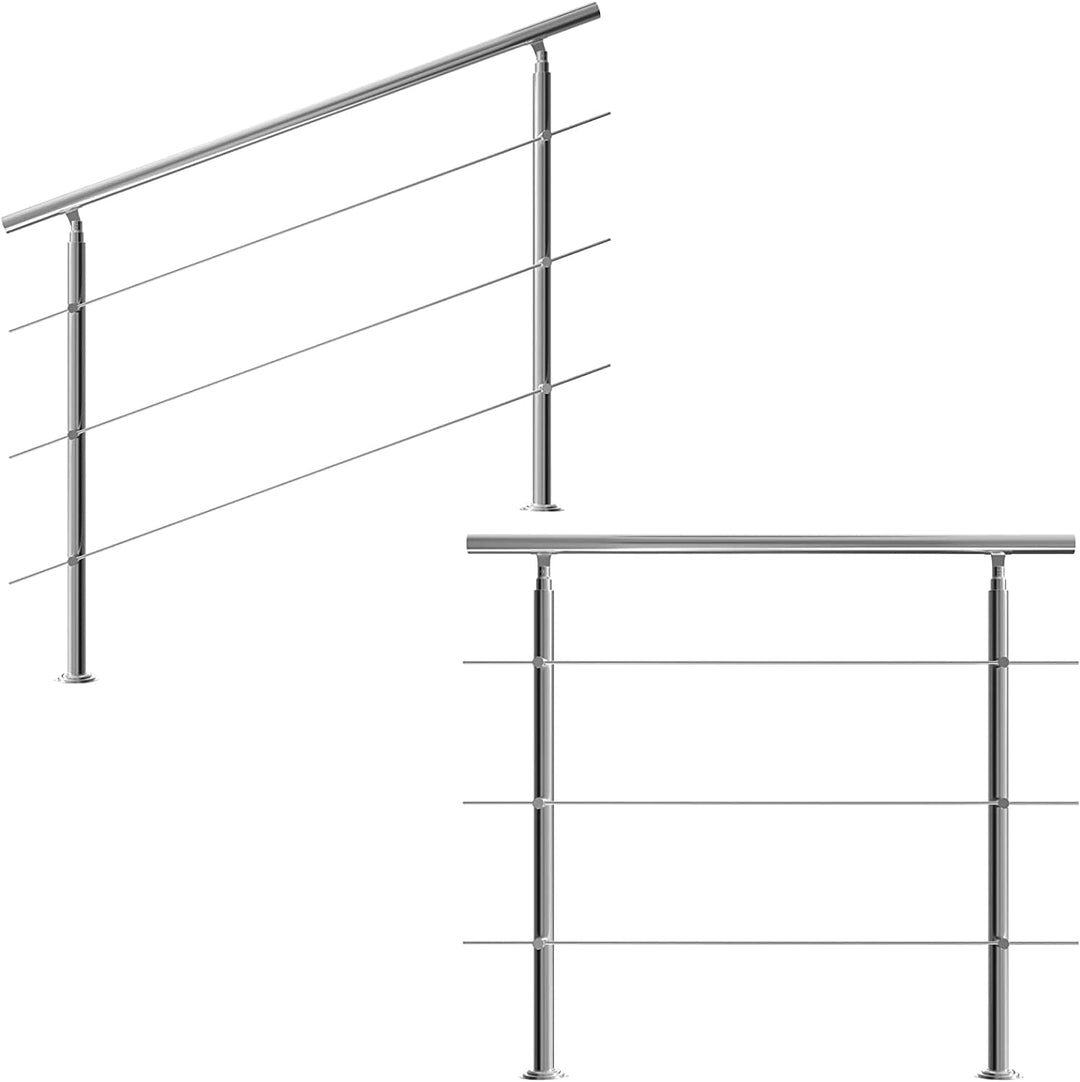 CAVATINY Edelstahl Handlauf Geländer für Treppen Brüstung Balkon mit 3 Querstreben - Innen und Ausse