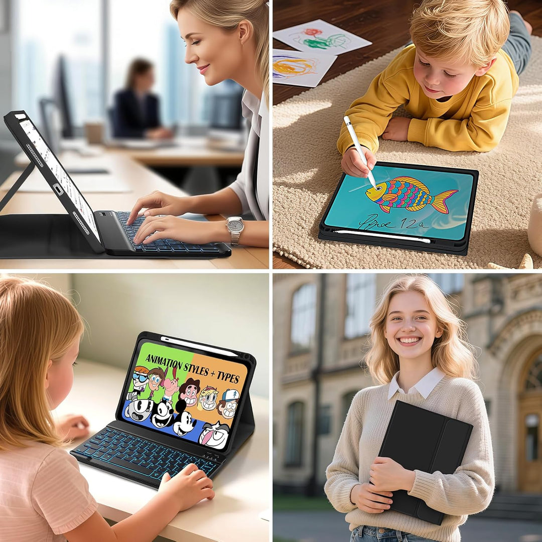 Hülle mit Tastatur für iPad A16 11. Generation 2025 / iPad 10. Generation 2022 (11/10.9 Zoll), Abneh